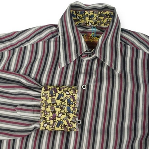 Robert Graham‎ Mens Small Plum, Black, White Striped Flip Cuff Beach Lawn Chairs